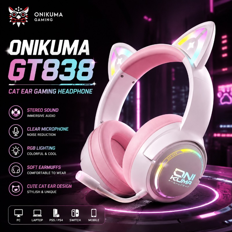 Gaming Console Amazon - ONIKUMA GT838 Oyun Kulaklığı Kedi Kulaklı